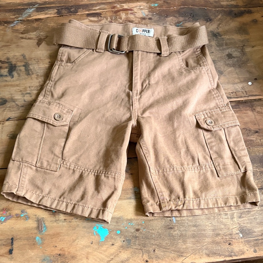 Boys' Tan Cargo Shorts with Belt (Copper Denim)